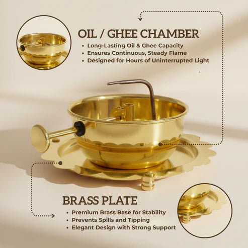 Brass Akhand Jyot Diya for Home Temple, Mandir & Spiritual Décor