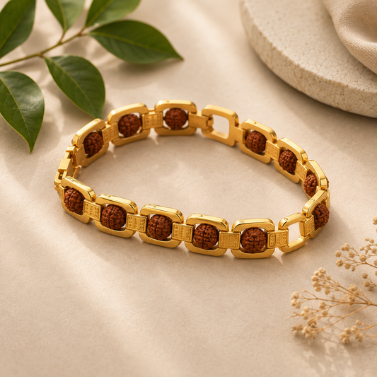 Gold Plated Essential+ Elemental Rudraksha Bracelet Couple Combo