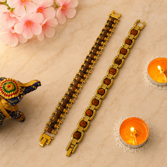 Gold Plated Modern + Essential Rudraksha Bracelet Men's Combo