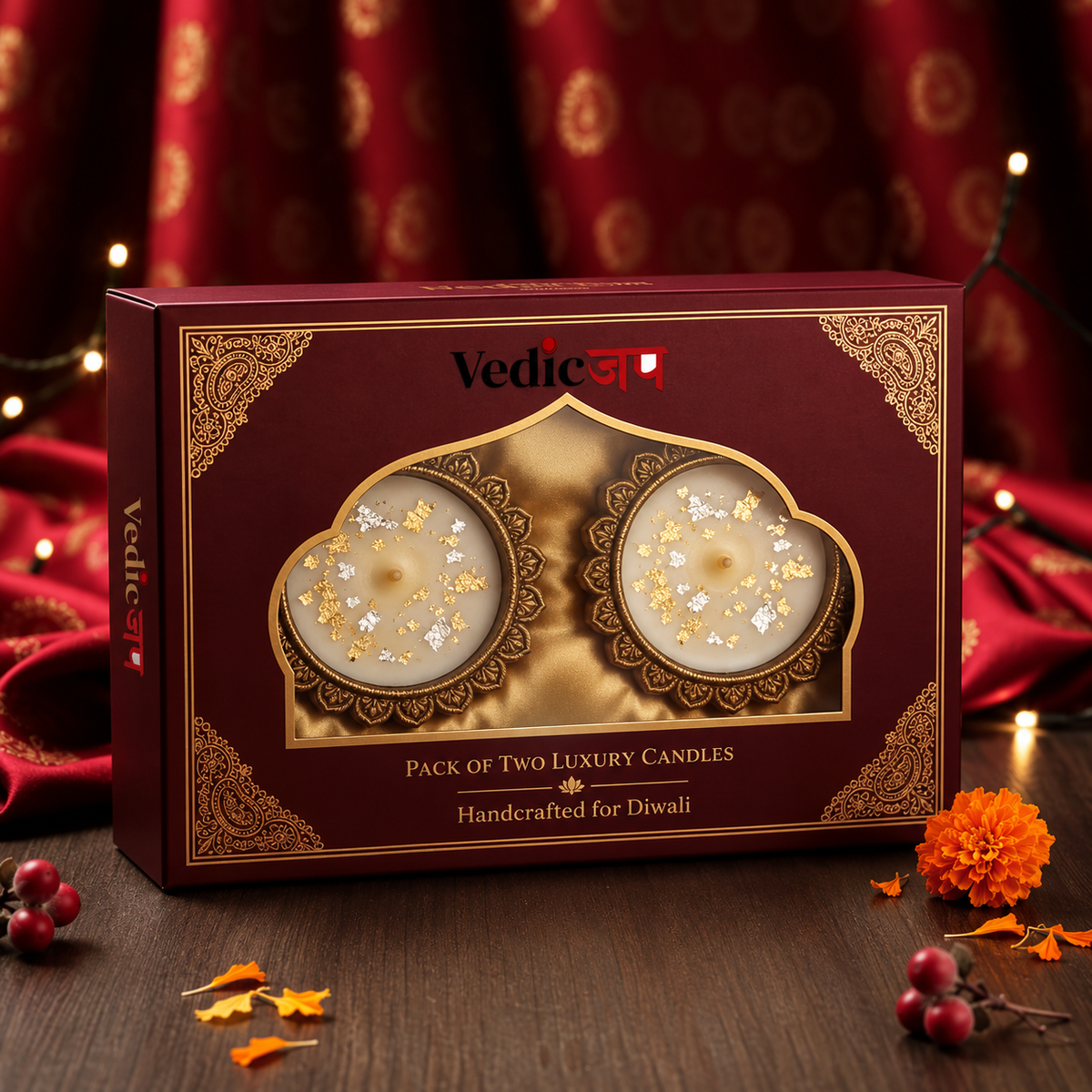 Decorative Clay Wax Diya – Long-Burning Festive Candle (Pack of 2)