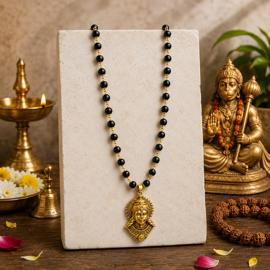 Gold Plated Karungali Mala with Bajrangbali Pendant