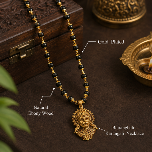 Gold Plated Karungali Mala with Bajrangbali Pendant