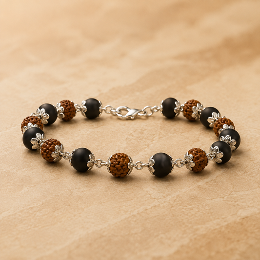 Silver Plated Rudraksha & Karungali Bracelet