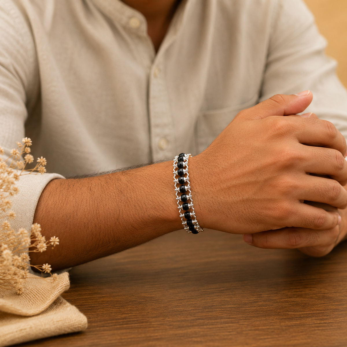 Modern Karungali Men’s Bracelet + Elegant Women’s Karungali Bracelet Couple Combo