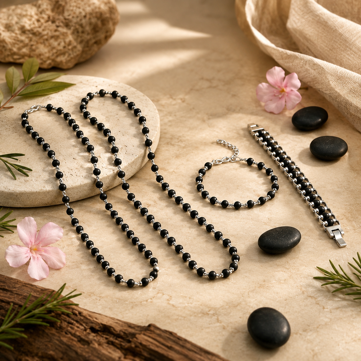 Karungali Mala + Bracelet Couple Combo | Premium Karungali Wood Spiritual Jewellery Set for Couples