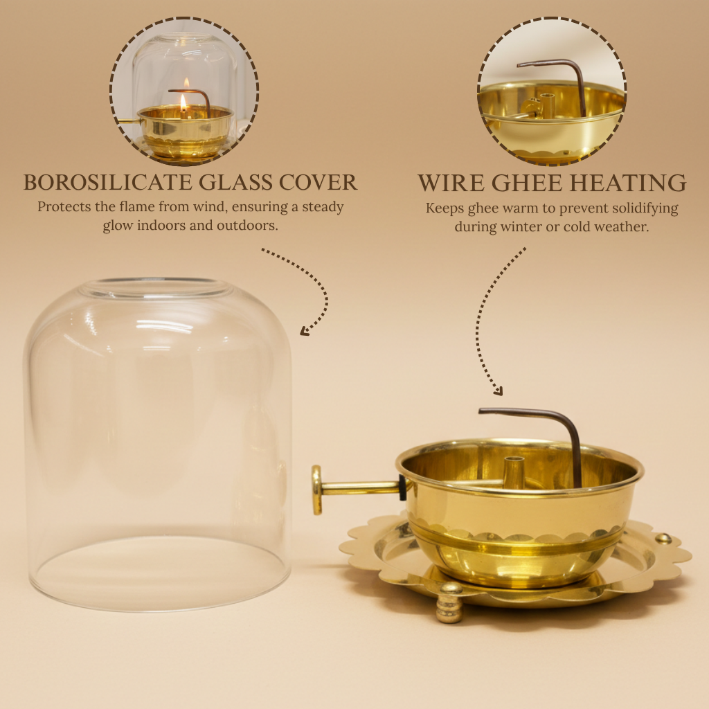 Brass Akhand Jyot Diya for Home Temple, Mandir & Spiritual Décor 145ml capacity