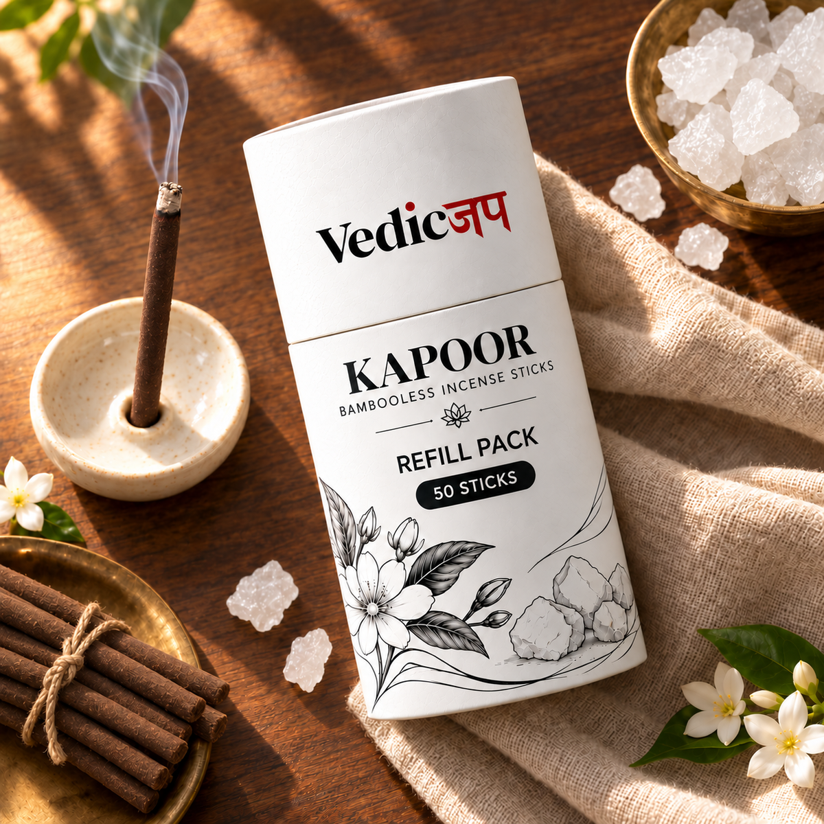 Kapoor (Camphor) Cow Dung Dhoop Sticks – Pack of 50
