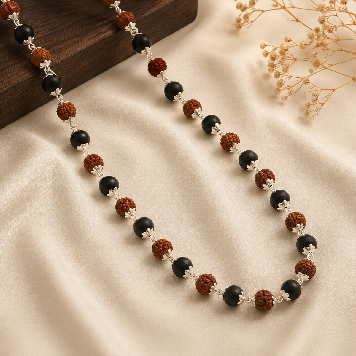 Silver Plated Karungali Rudraksha Mala