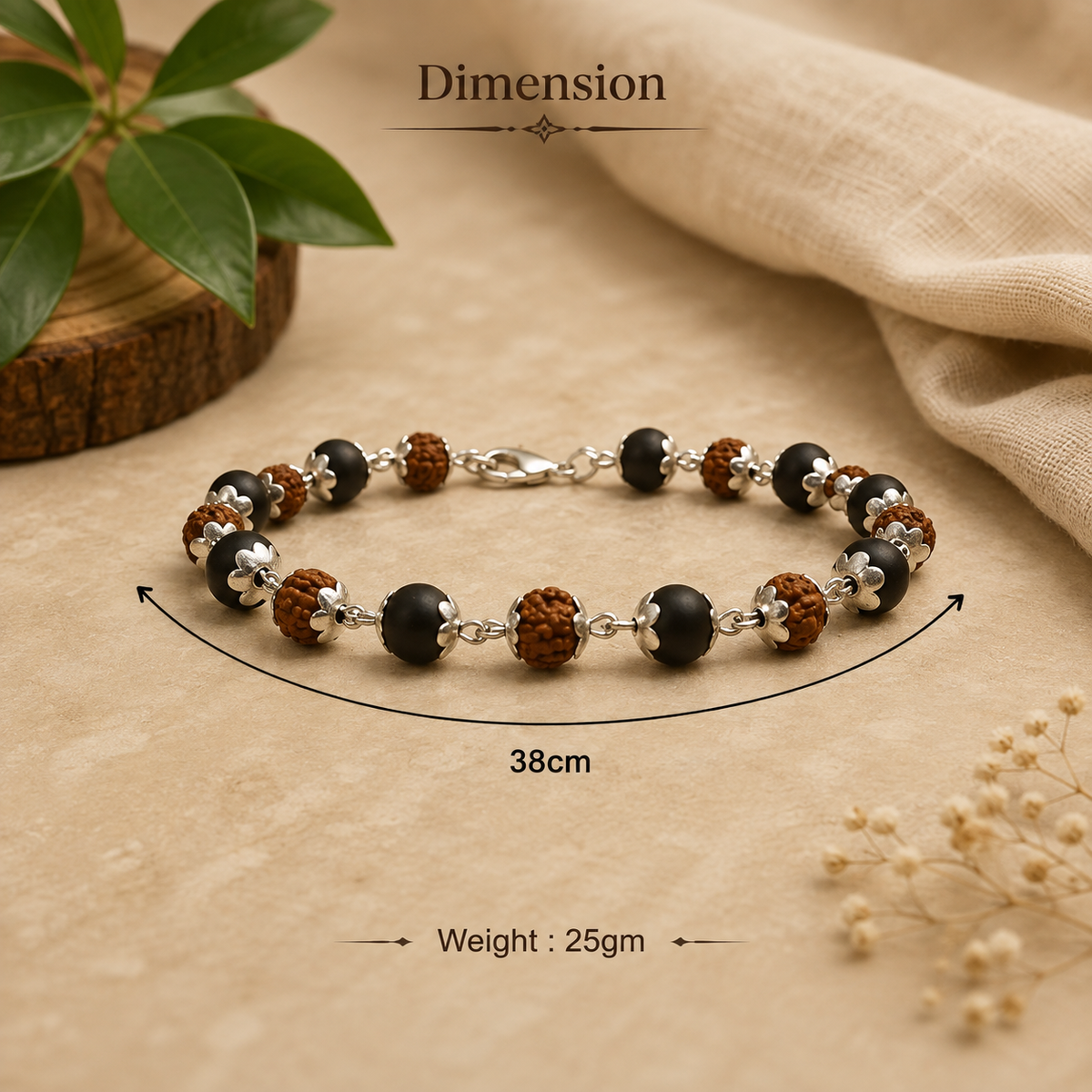 Silver Plated Rudraksha & Karungali Bracelet
