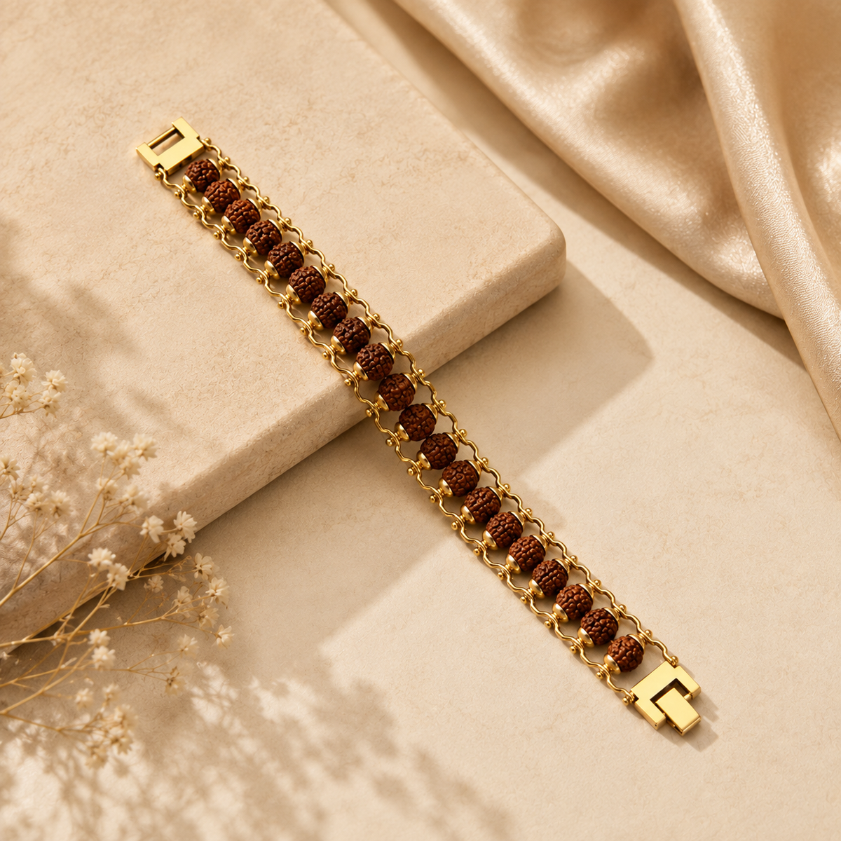 Gold Plated Modern Rudraksha Bracelet