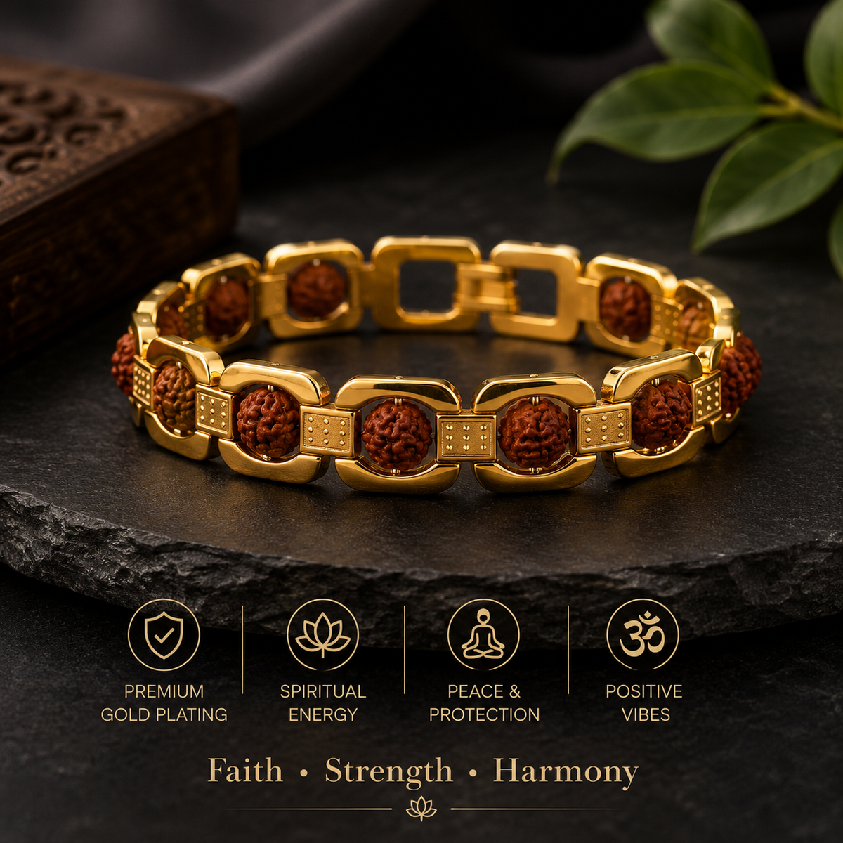 Gold Plated Essential Rudraksha Bracelet
