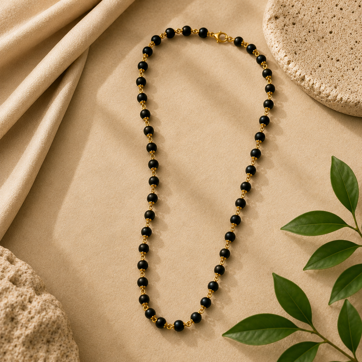 Gold Plated Karungali Mala | Natural Karungali Wood Beads
