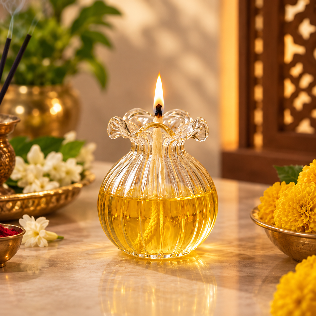Glass Modak Diya (Pack of 2) | Decorative Glass Oil Lamp | Traditional Puja Diya for Home Mandir, Festivals & Gifting