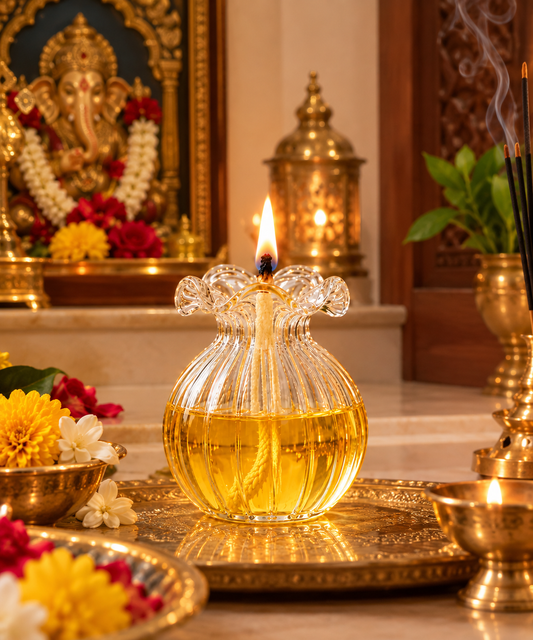 Glass Modak Diya (Pack of 2) | Decorative Glass Oil Lamp | Traditional Puja Diya for Home Mandir, Festivals & Gifting
