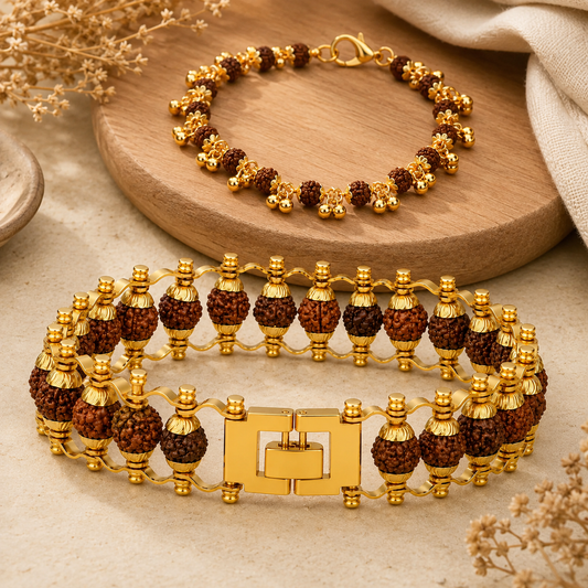 Modern Rudraksha Men’s Bracelet + Elegant Women’s Rudraksha Bracelet Couple Combo