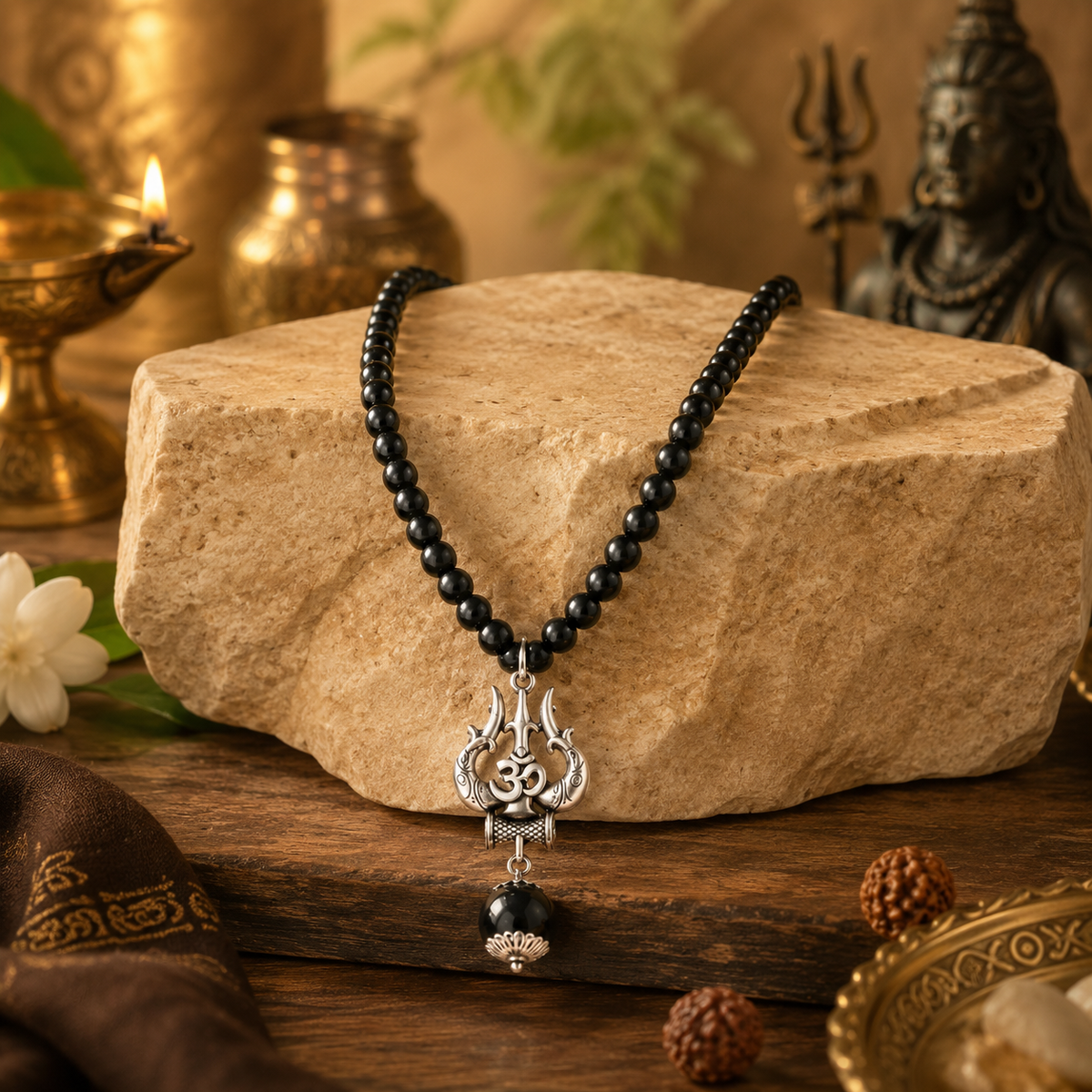 Karungali Mala with Trishul Pendant