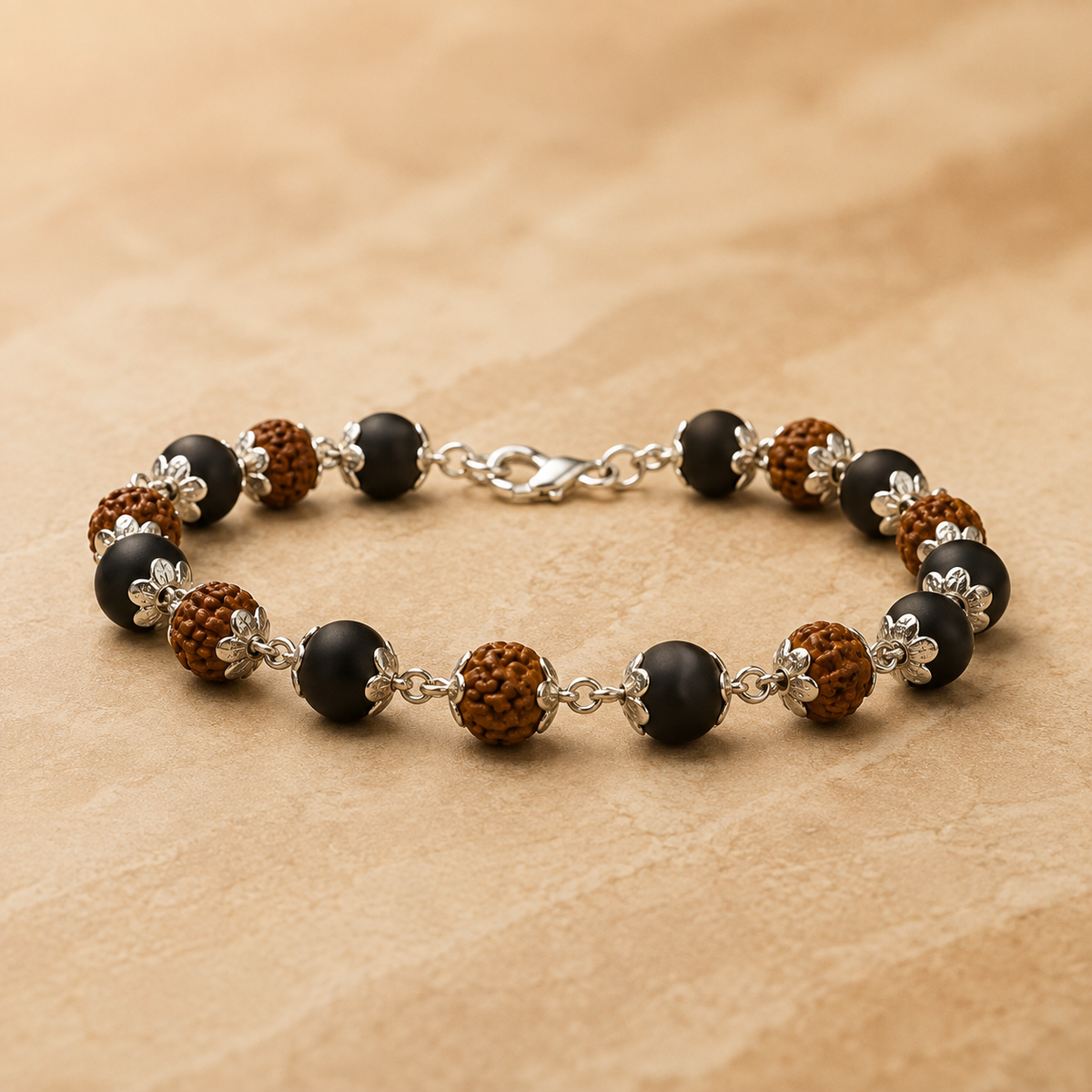 Silver Plated Rudraksha & Karungali Bracelet