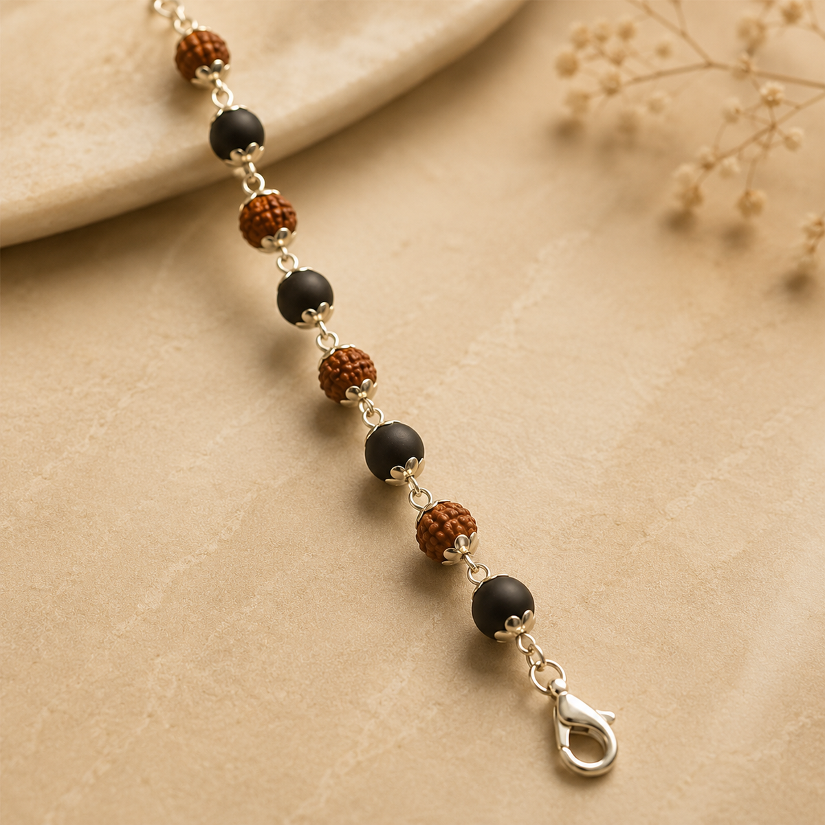 Silver Plated Rudraksha & Karungali Bracelet