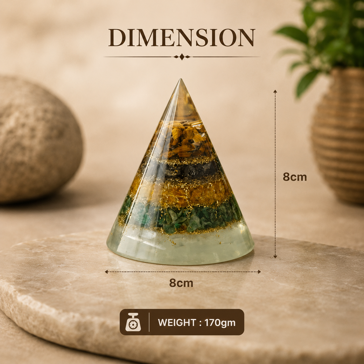 Money Magnet Pyramid with Selenite Base for Vaastu