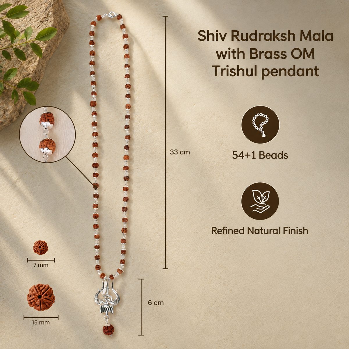 Divya Shiv Rudraksha Mala with Om Shiva Trishul Pendant – Silver Coating