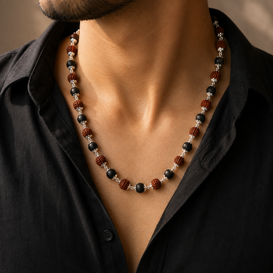 Silver Plated Karungali Rudraksha Mala