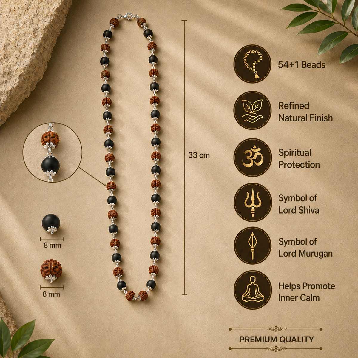 Silver Plated Karungali Rudraksha Mala