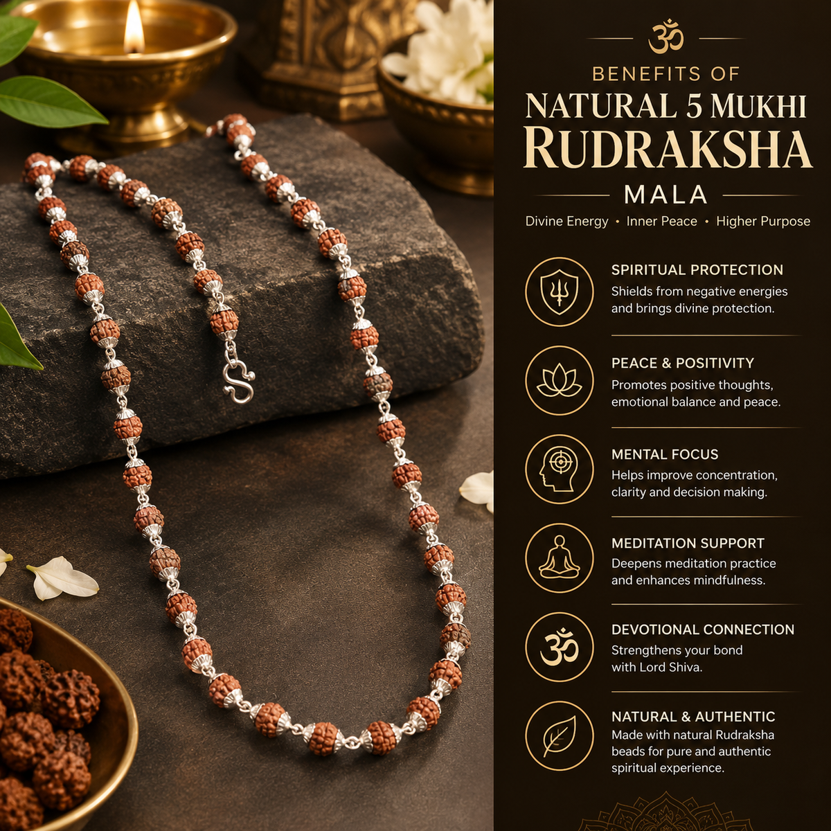 Silver Plated Rudraksha Mala