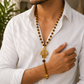 Gold Plated Trishul Pendant Rudraksha Mala + Modern Rudraksha Bracelet