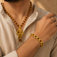 Gold Plated Trishul Pendant Rudraksha Mala + Essential Rudraksha Bracelet