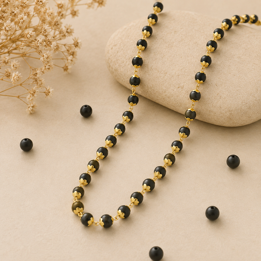 Gold Plated Karungali Mala | Natural Karungali Wood Beads