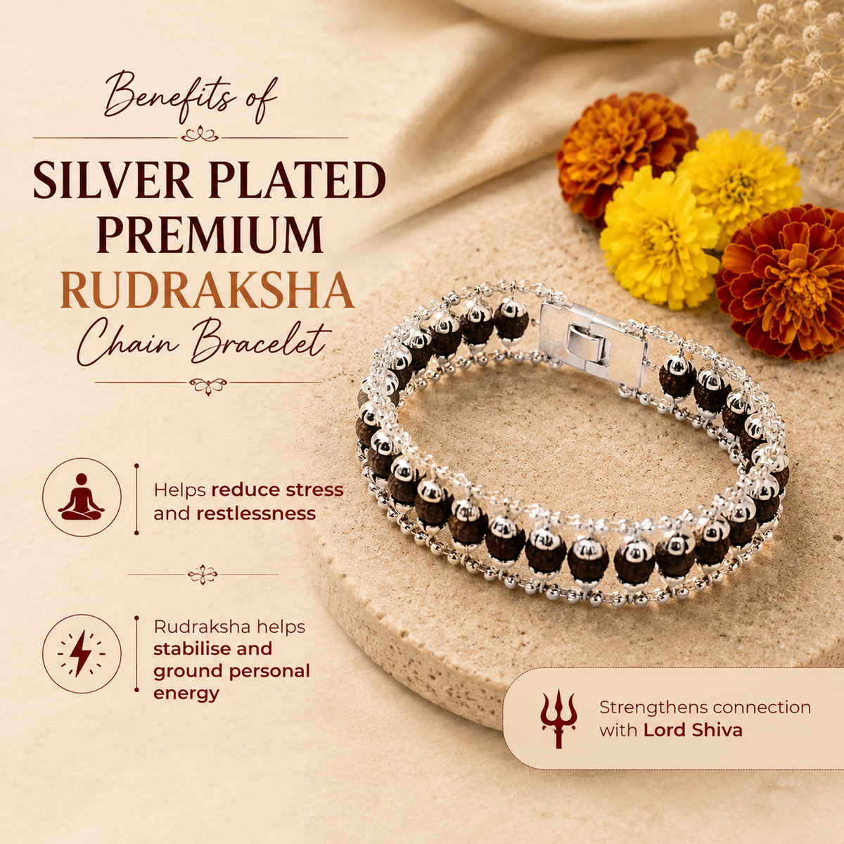 Silver Plated Premium Black Rudraksha Bracelet